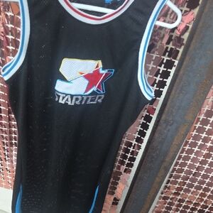 STARTER Black Mesh Jersey with Blue & Red Logo Accents